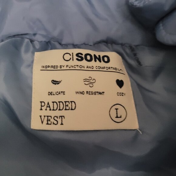 CI SONO Pale Blue Hooded Puffer Zip Vest Juniors Size L = Ladies Medium - Picture 3 of 8